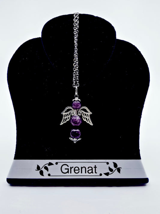 Collier ange porte-bonheur - Grenat