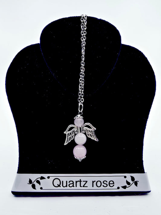 Collier ange porte-bonheur - Quartz rose
