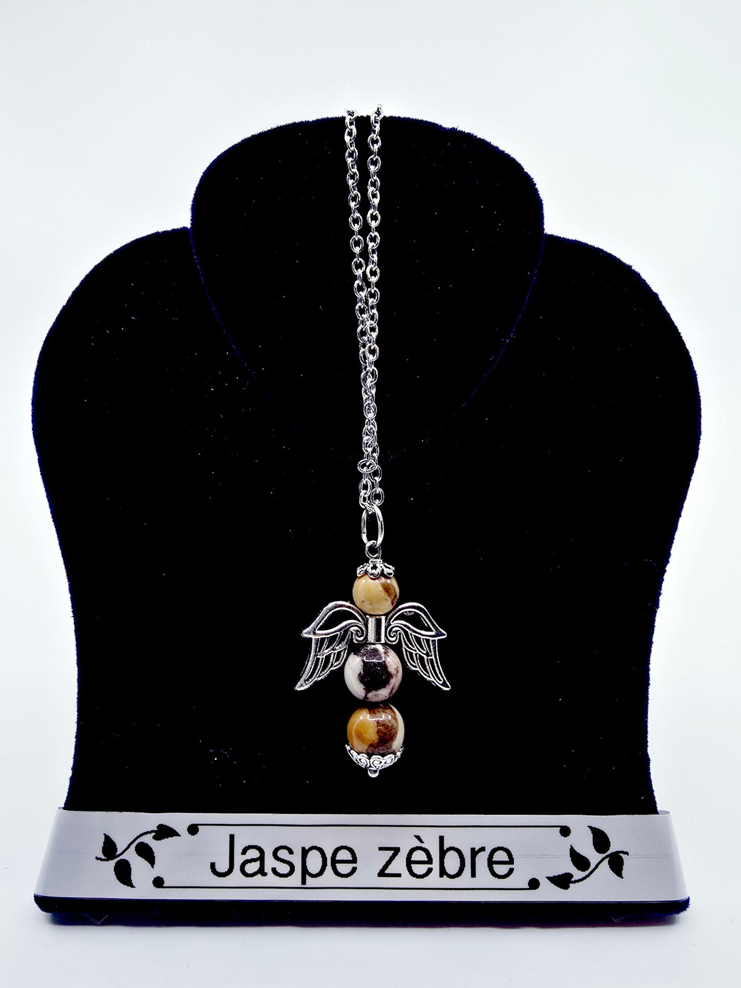 Collier ange porte-bonheur - Jaspe zèbre brun