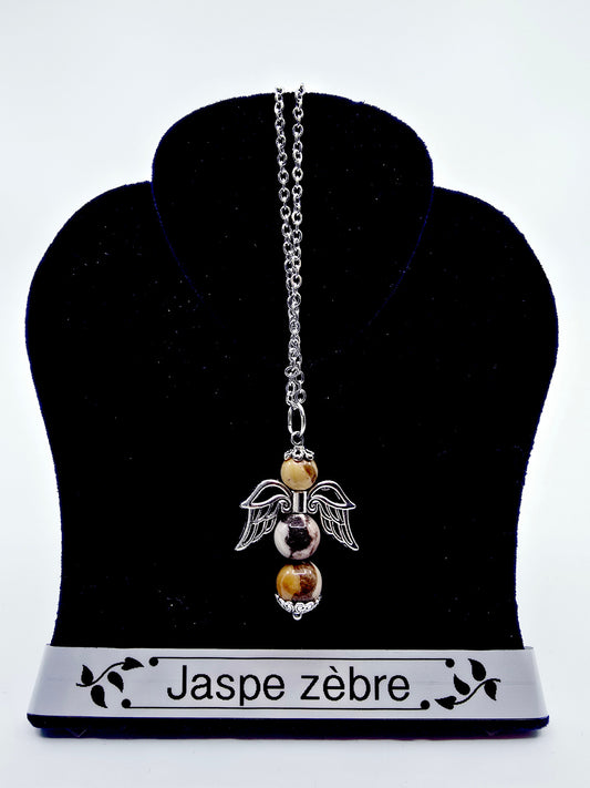Collier ange porte-bonheur - Jaspe zèbre brun
