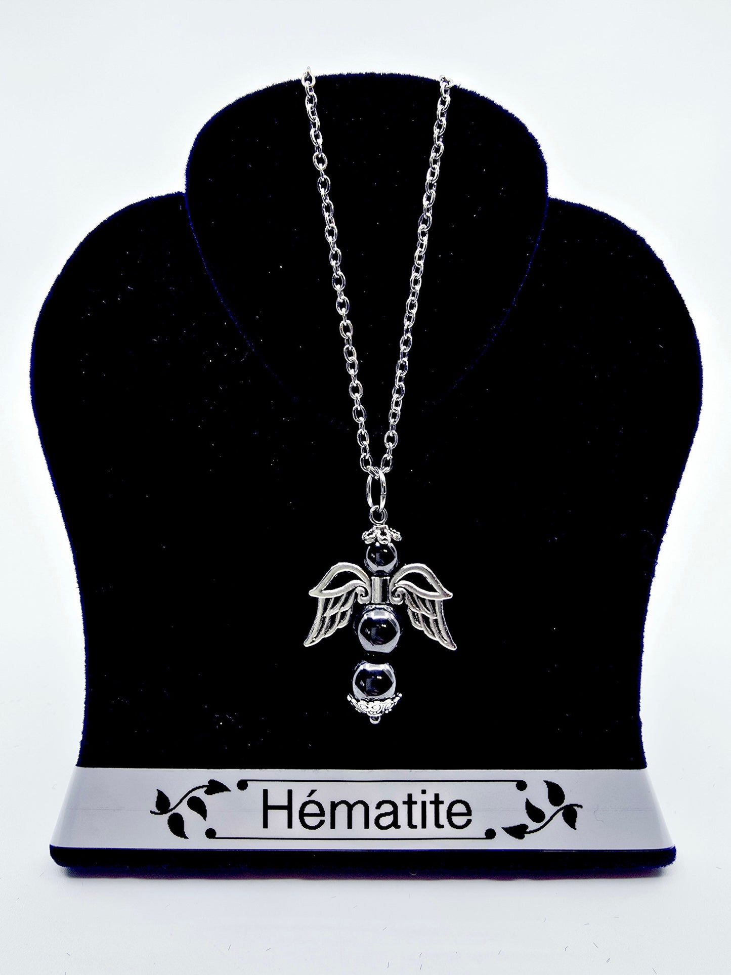 Collier ange porte-bonheur - Hématite