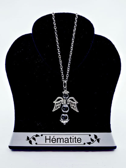 Collier ange porte-bonheur - Hématite