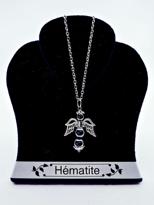 Collier ange porte-bonheur - Hématite