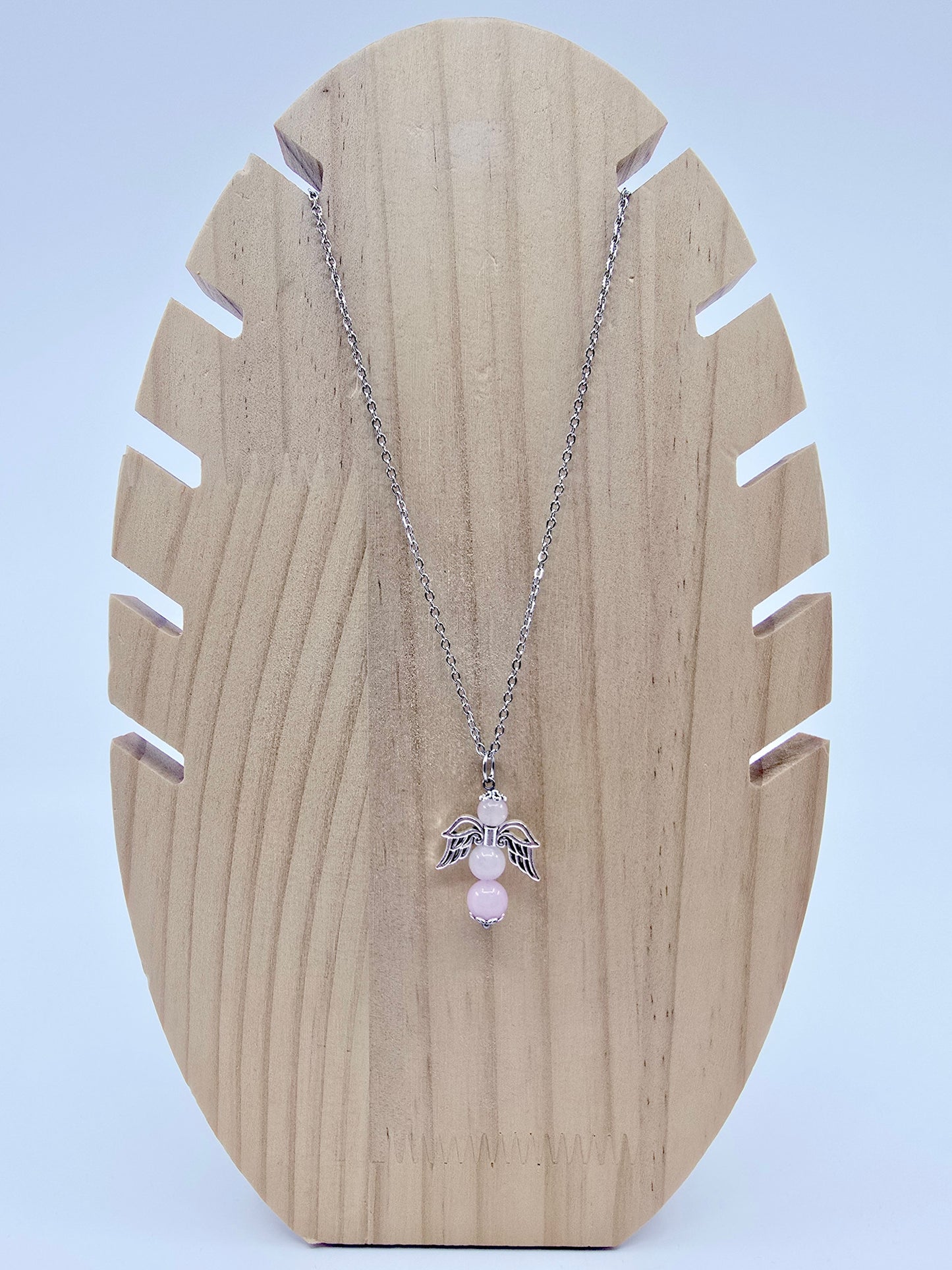 Collier ange porte-bonheur - Quartz rose