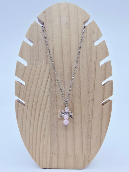 Collier ange porte-bonheur - Quartz rose