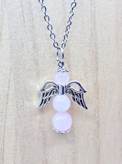 Collier ange porte-bonheur - Quartz rose