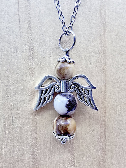 Collier ange porte-bonheur - Jaspe zèbre brun