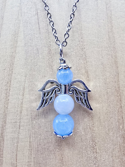 Collier ange porte-bonheur - Aigue-marine