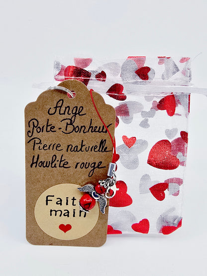 Ange porte-bonheur - Howlite rouge