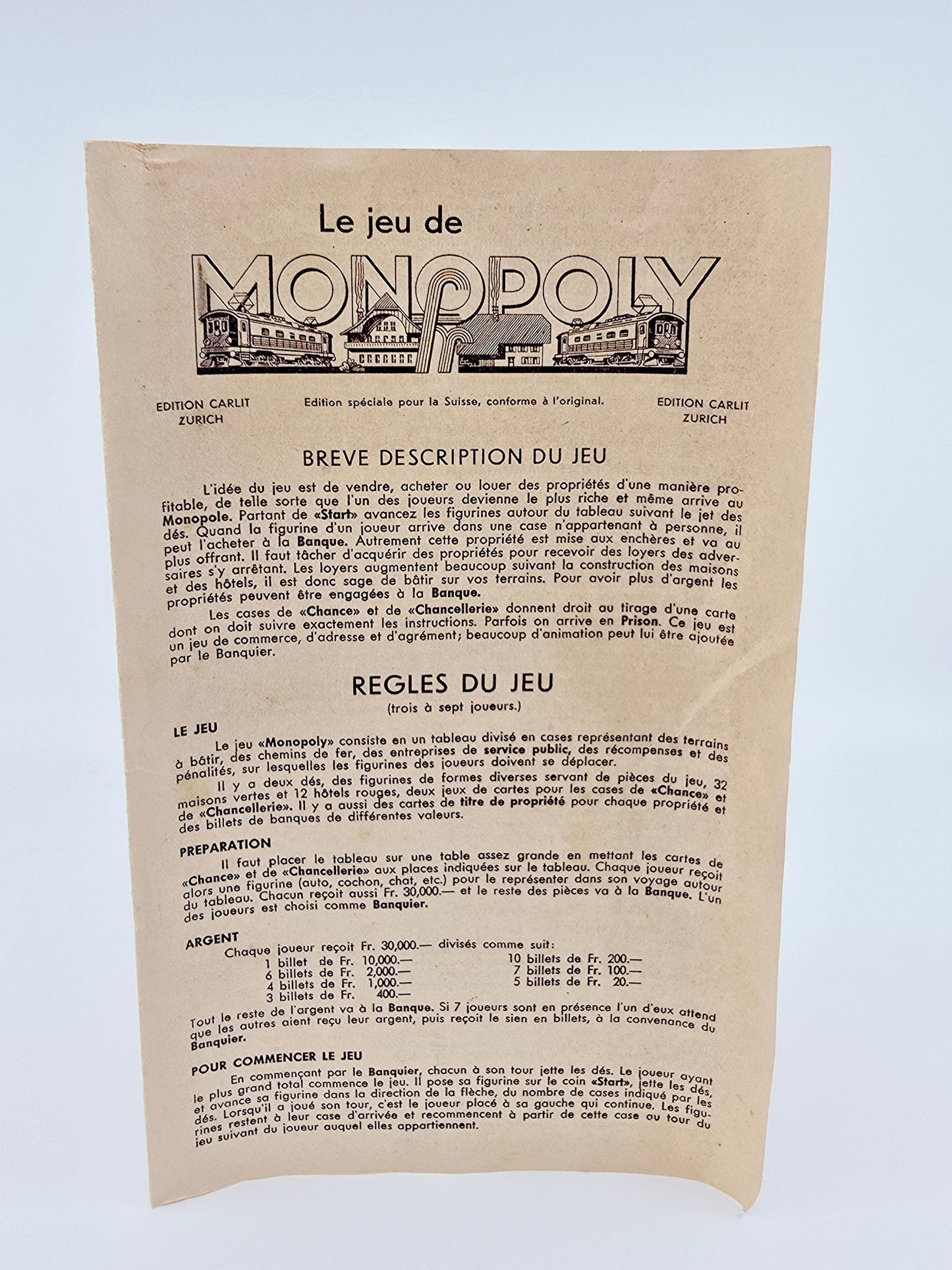 Monopoly Suisse Vintage  - Edition Carlit Zurich