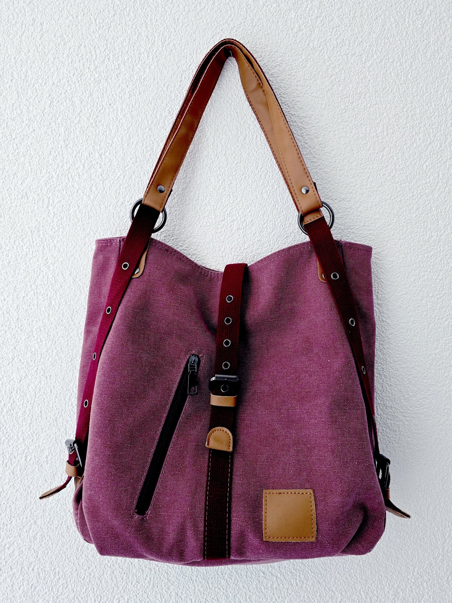 Sac besace en toile bordeaux