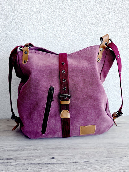 Sac besace en toile bordeaux