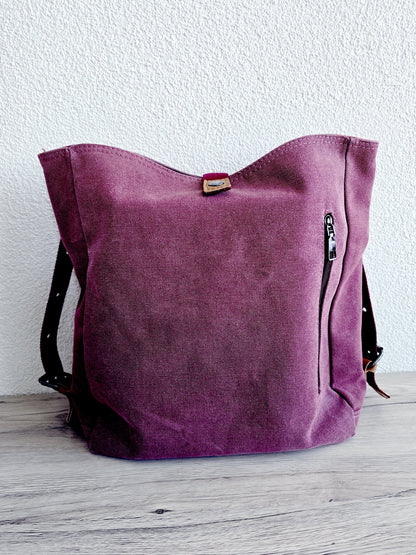 Sac besace en toile bordeaux