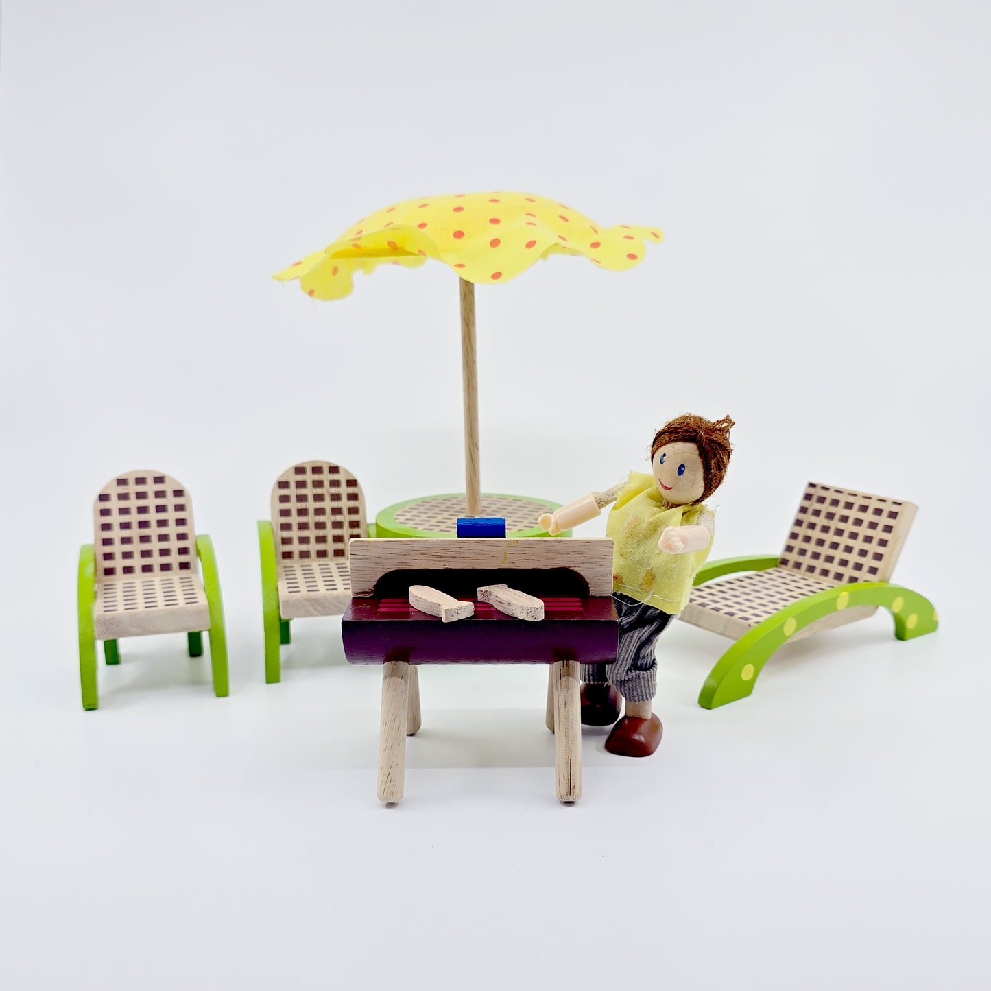 Mobilier de jardin en bois avec barbecue pour poupées