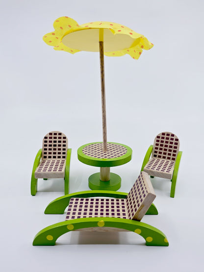Mobilier de jardin en bois avec barbecue pour poupées