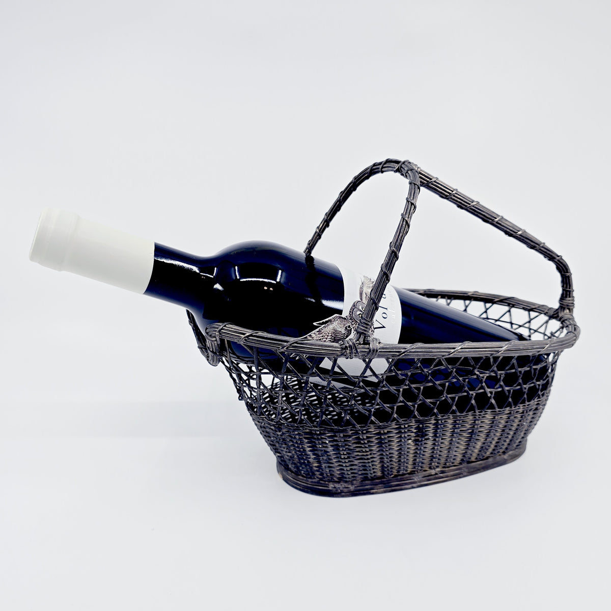 Porte-bouteille panier en métal tressé