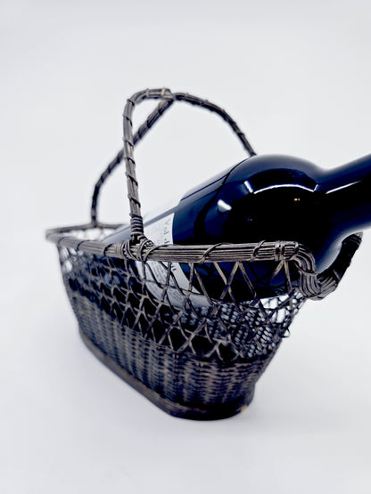 Porte-bouteille panier en métal tressé