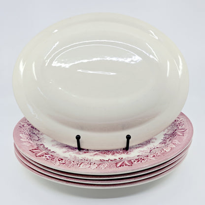 Grandes assiettes ovales en faïence anglaise rouge – Style "Old Britain Castles" (5 pièces)
