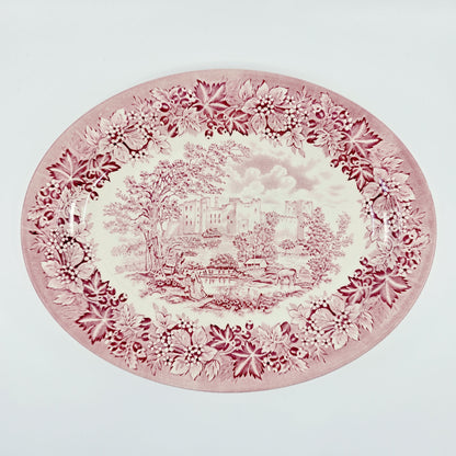 Grandes assiettes ovales en faïence anglaise rouge – Style "Old Britain Castles" (5 pièces)