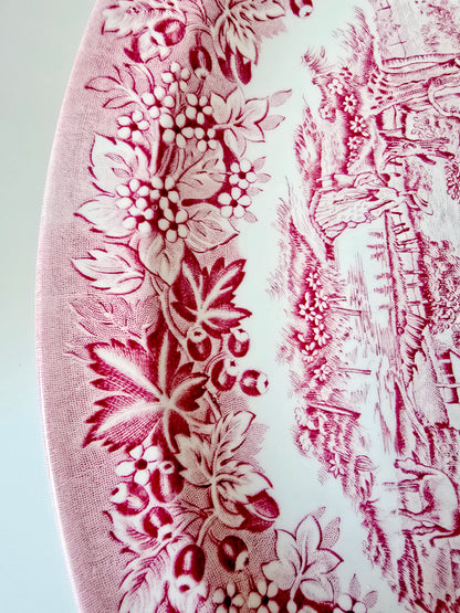 Grandes assiettes ovales en faïence anglaise rouge – Style "Old Britain Castles" (5 pièces)