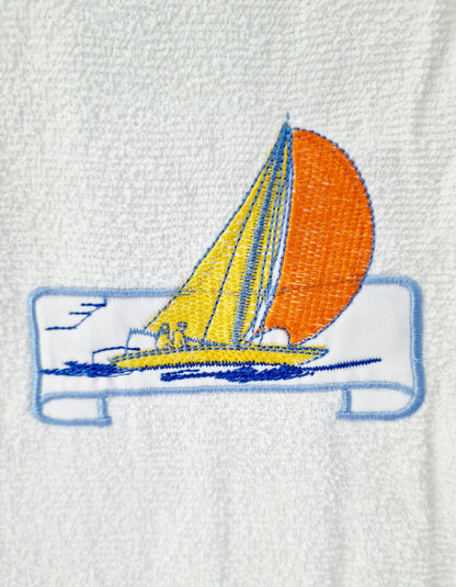 Linge blanc motif voilier (90 X 60 cm)