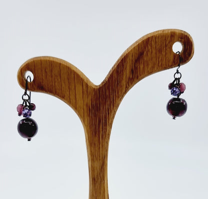 Boucles d'oreilles - bohème boule violette