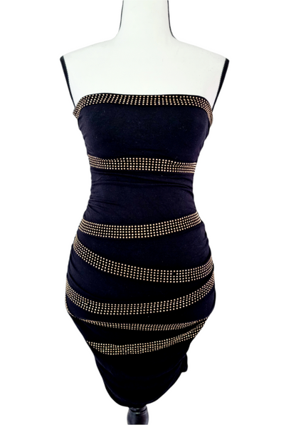 Robe bustier à strass dorés (SIZE : 34)