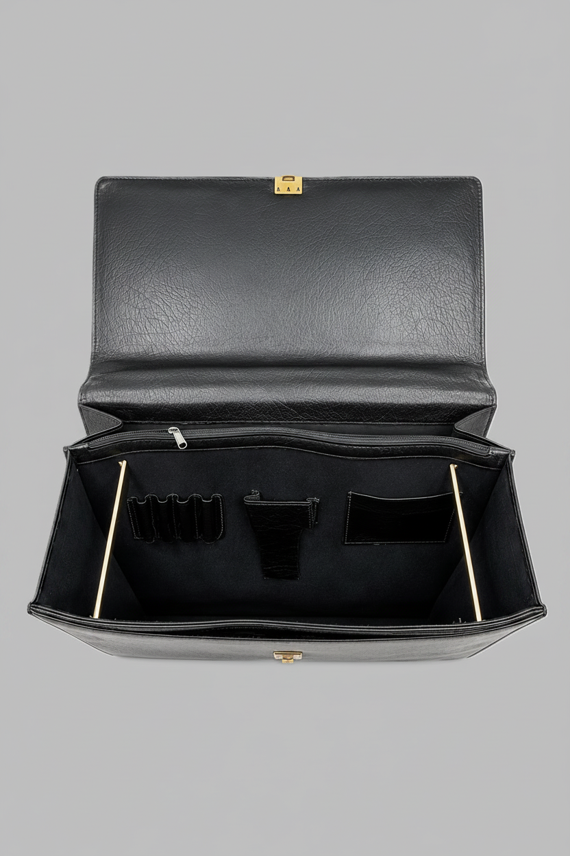 Mallette de travail en cuir noir avec serrure à combinaison