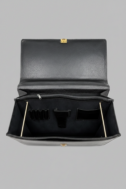 Mallette de travail en cuir noir avec serrure à combinaison