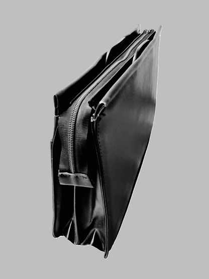 Serviette de travail en cuir noir avec poignées rétractables