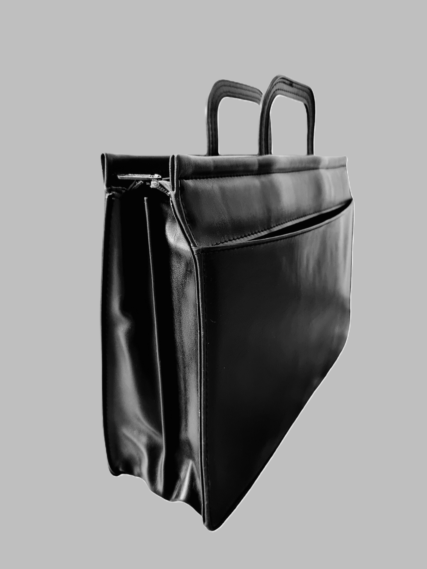 Serviette de travail en cuir noir avec poignées rétractables