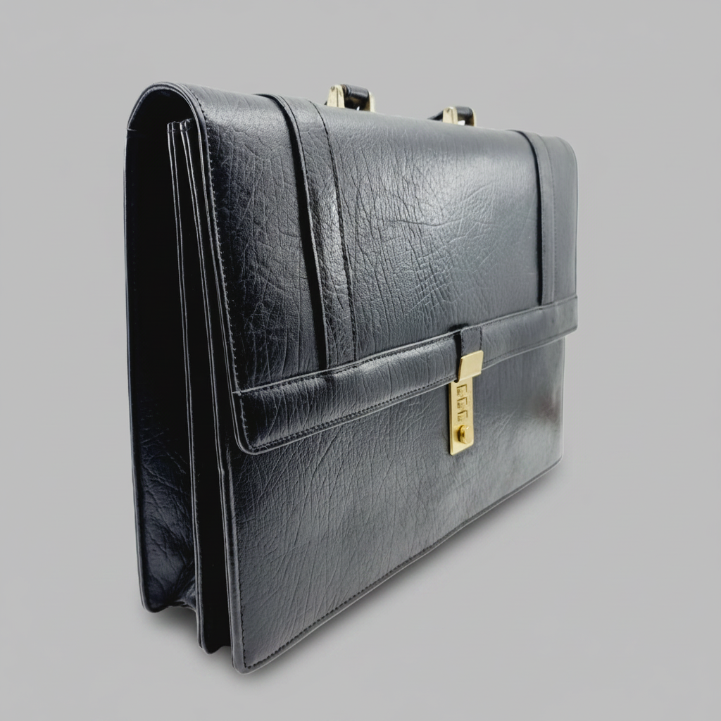 Mallette de travail en cuir noir avec serrure à combinaison