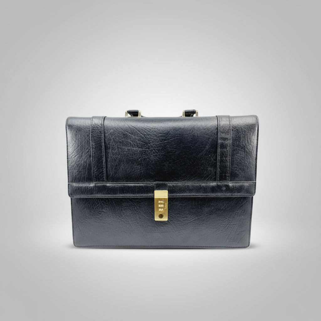 Mallette de travail en cuir noir avec serrure à combinaison