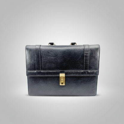Mallette de travail en cuir noir avec serrure à combinaison