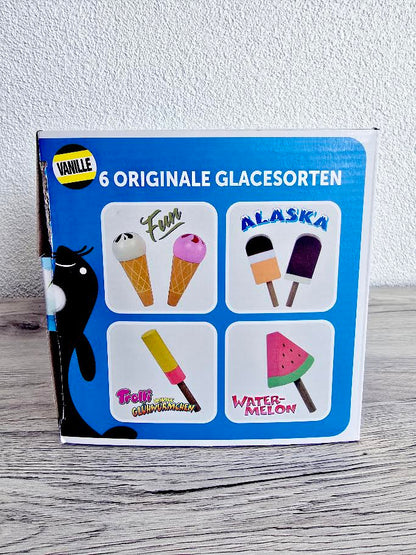 Glacière en bois avec ses 6 glaces gourmandes