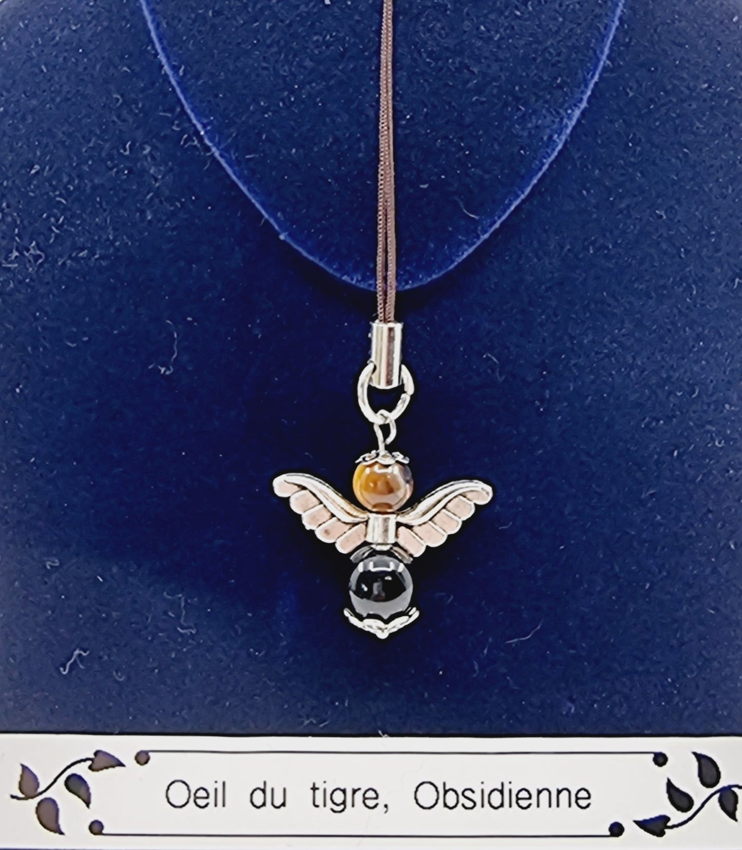 Ange porte-bonheur - Oeil du tigre et obsidienne