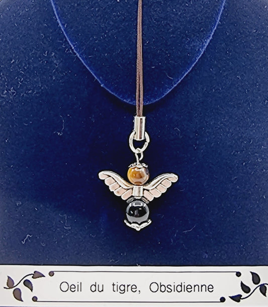 Ange porte-bonheur - Oeil du tigre et obsidienne