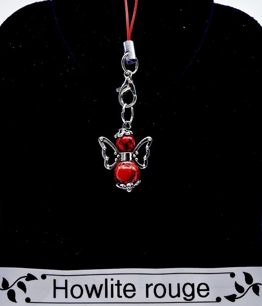 Ange porte-bonheur papillon - Howlite rouge