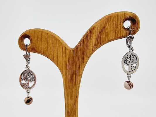 Boucles d'oreilles arbre de vie - Jaspe zèbre brun