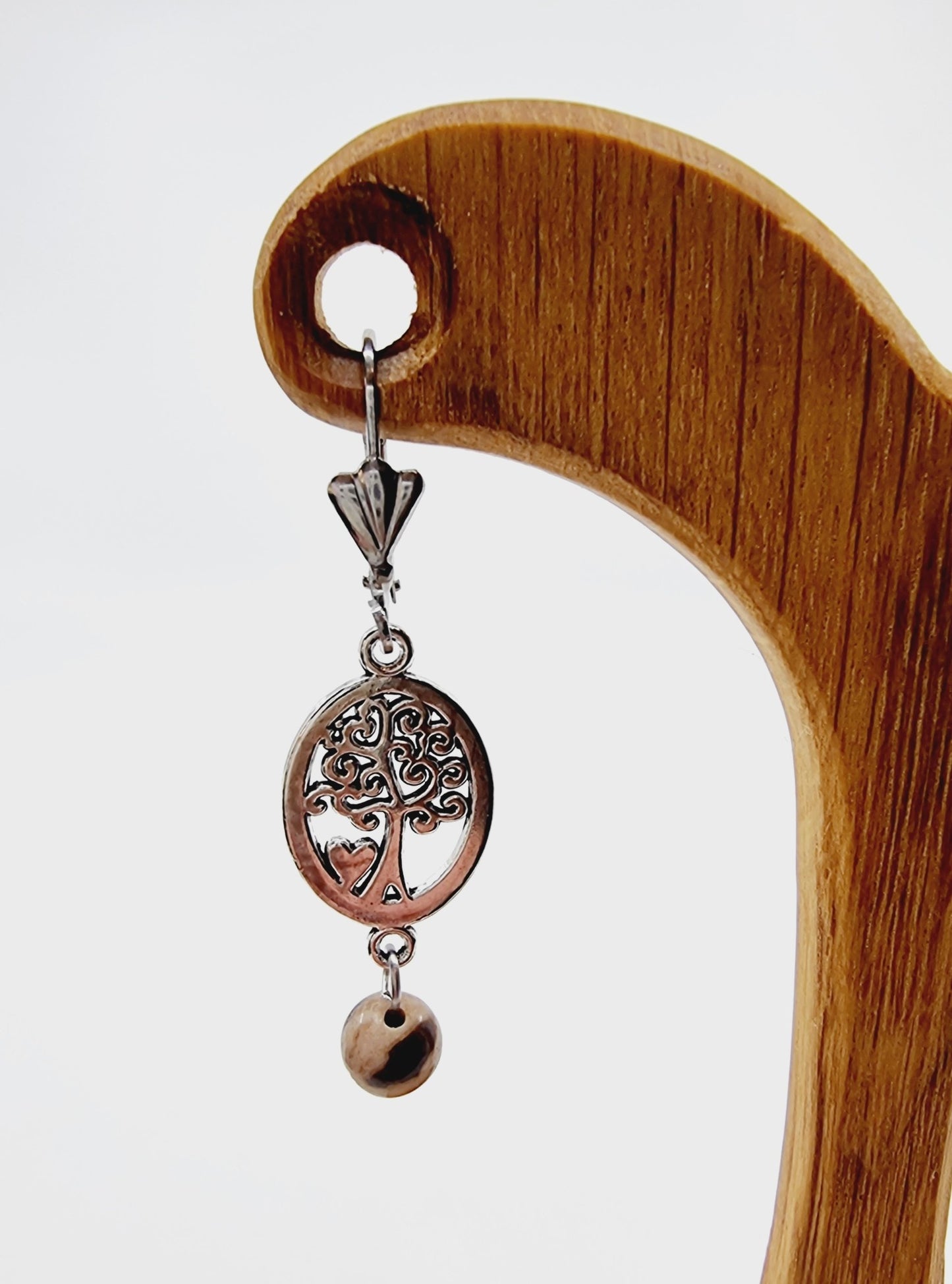 Boucles d'oreilles arbre de vie - Jaspe zèbre brun