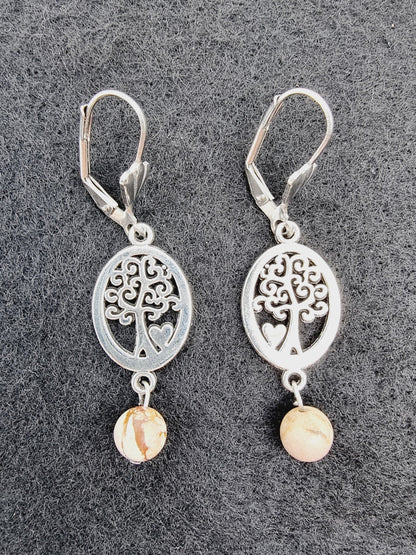 Boucles d'oreilles arbre de vie - Jaspe zèbre brun