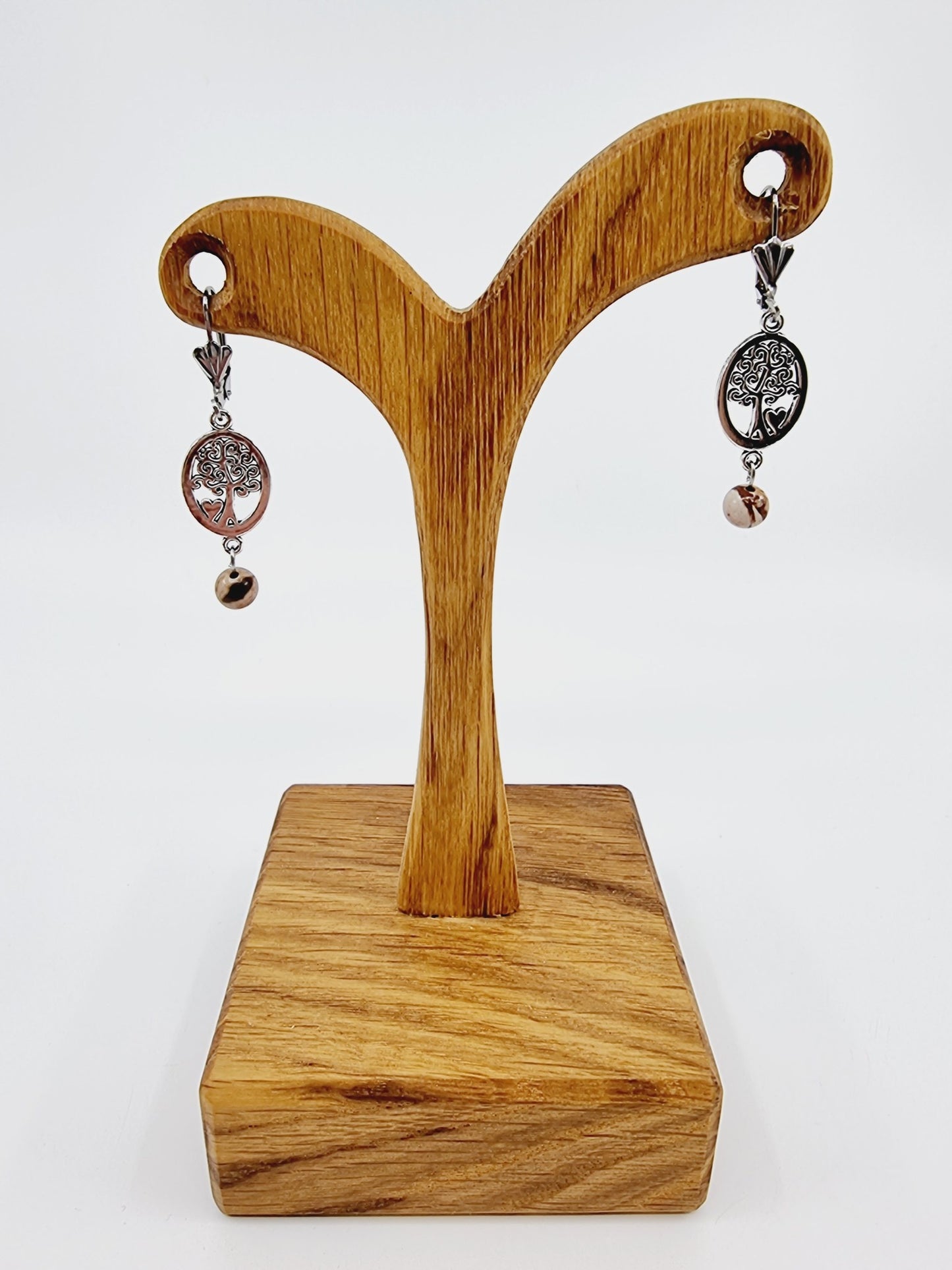 Boucles d'oreilles arbre de vie - Jaspe zèbre brun