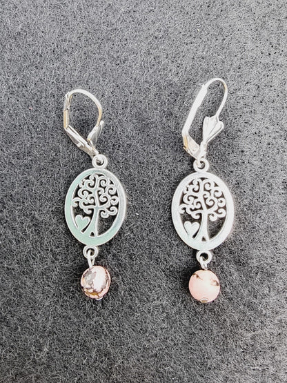 Boucles d'oreilles arbre de vie - Rhodonite