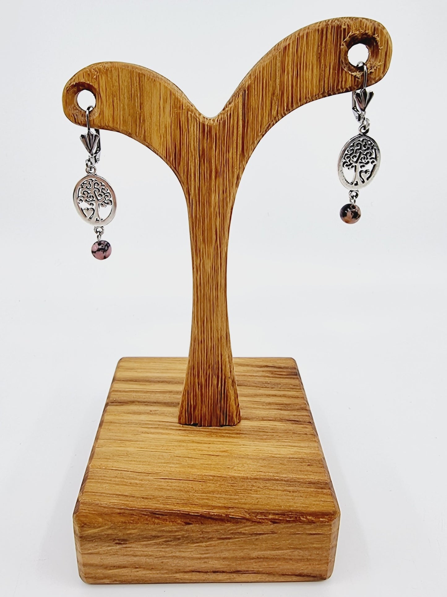 Boucles d'oreilles arbre de vie - Rhodonite