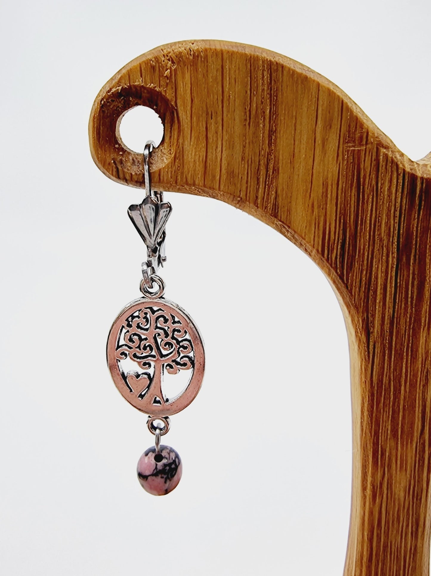 Boucles d'oreilles arbre de vie - Rhodonite