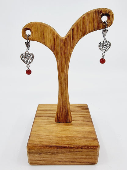 Boucles d'oreilles coeur - Agate rouge