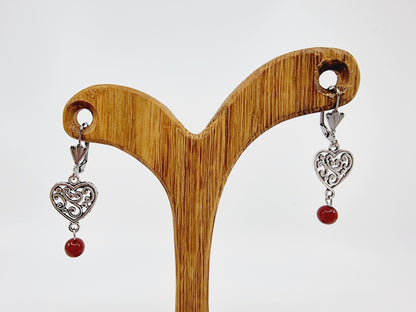 Boucles d'oreilles coeur - Agate rouge