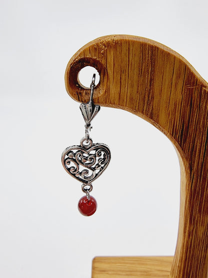 Boucles d'oreilles coeur - Agate rouge