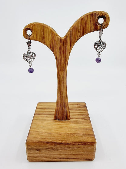 Boucles d'oreilles coeur - Améthyste