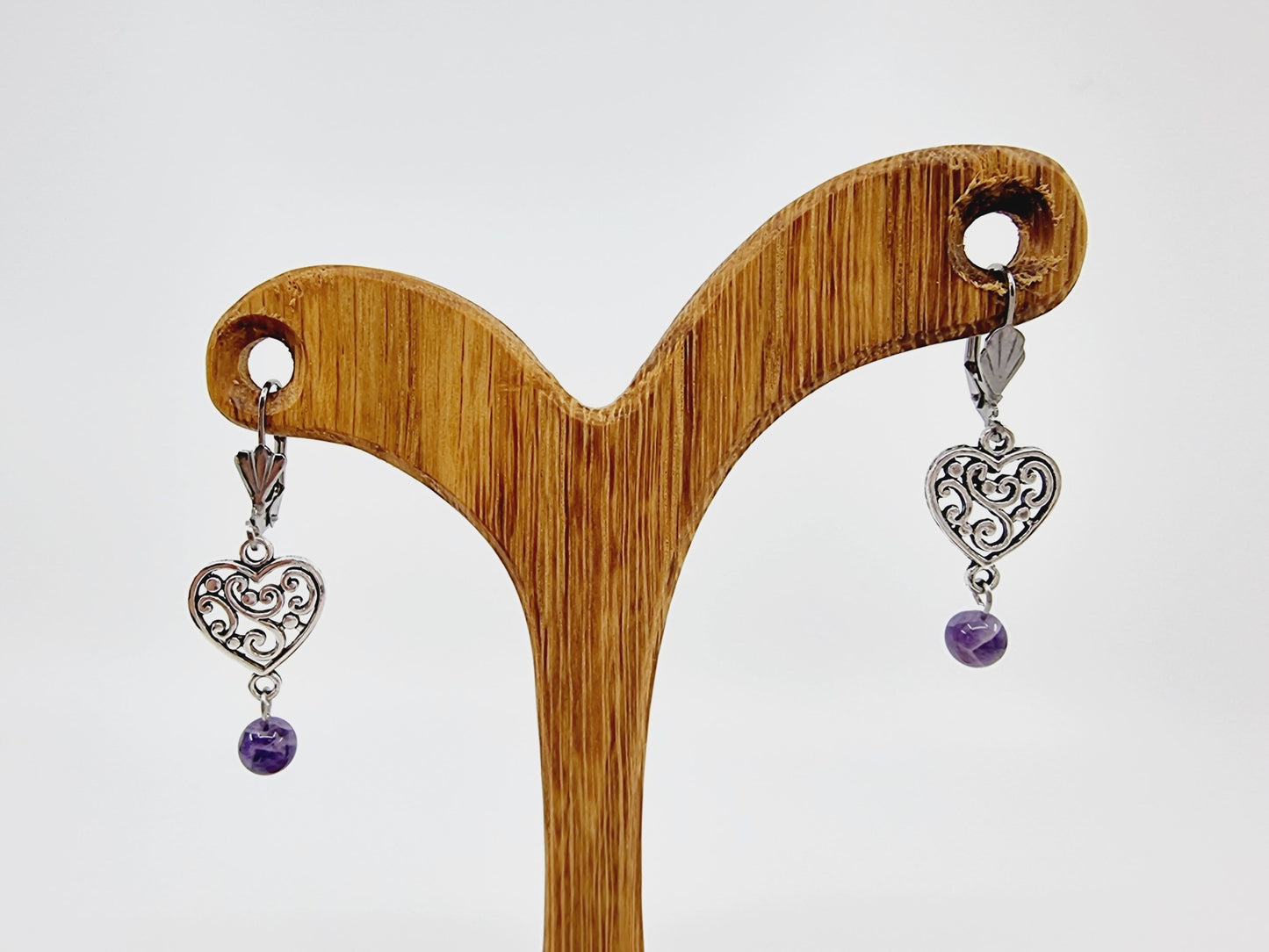 Boucles d'oreilles coeur - Améthyste